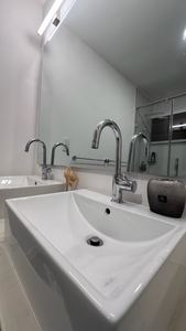 Spacious double vanity with contemporary tapware
